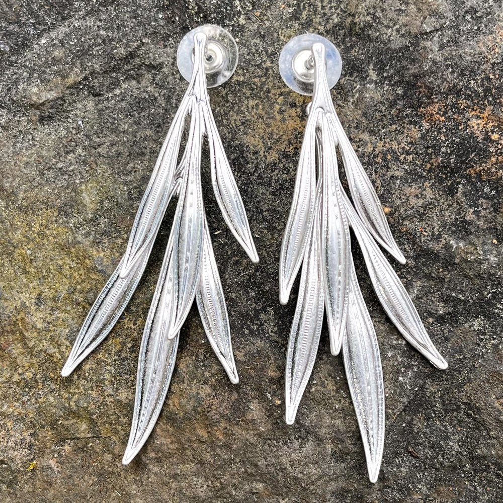 Silver Leaf Statement Post Earrings - Picture 4 of 4